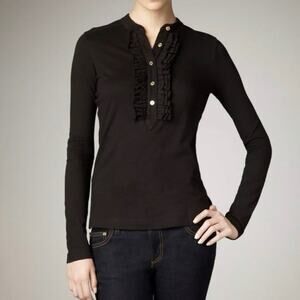 ✨2/$30✨ Tory Burch Romilly Black Ruffle Henley Top XS  Button Up